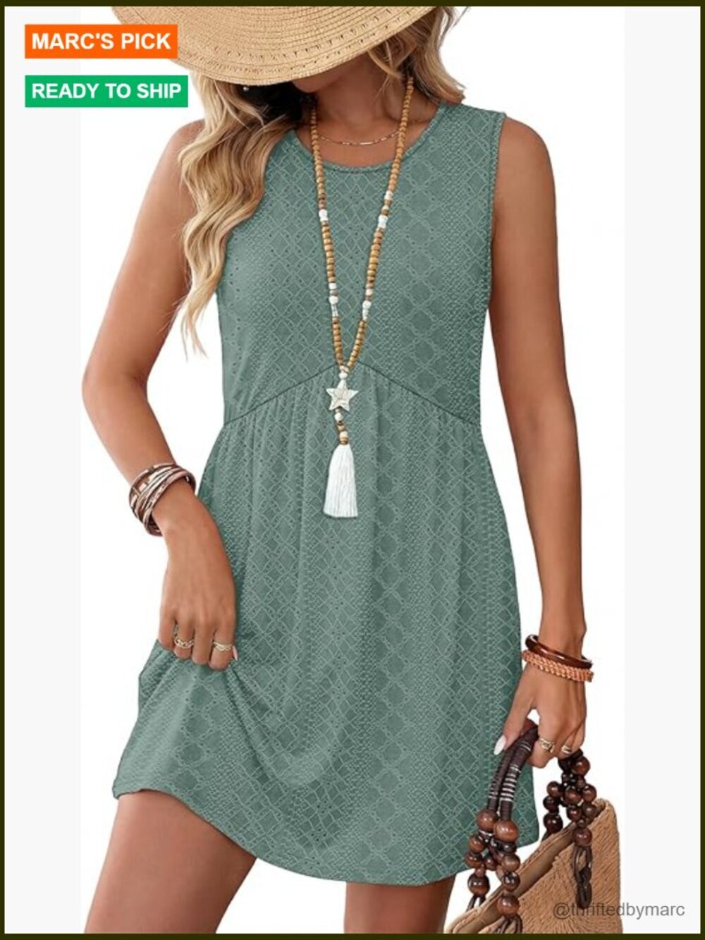 Babydoll Crewneck Short Sleeveless Sundress with Pockets